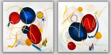Painting titled "Diptyque Fusion et…" by Helena Monniello, Original Artwork, Acrylic Mounted on Wood Stretcher frame