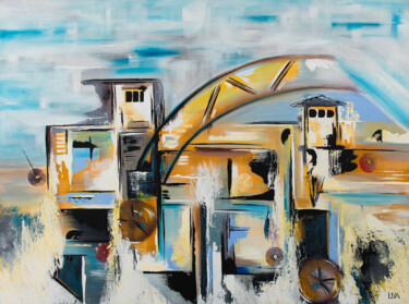 Painting titled "Land 344" by Helena Monniello, Original Artwork, Acrylic Mounted on Wood Stretcher frame