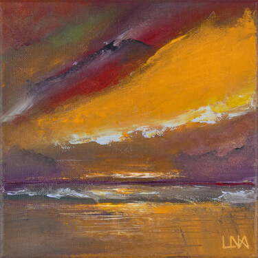 Painting titled "Sunset" by Helena Monniello, Original Artwork, Acrylic Mounted on Wood Stretcher frame