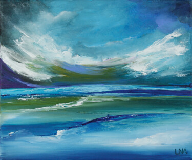 Painting titled "Les vagues" by Helena Monniello, Original Artwork, Acrylic Mounted on Wood Stretcher frame