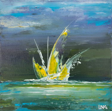 Painting titled "Jet d'eau" by Helena Monniello, Original Artwork, Acrylic Mounted on Wood Stretcher frame
