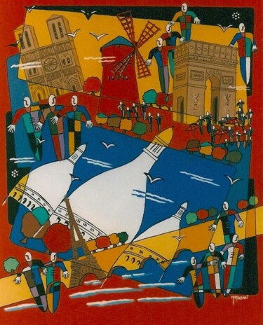 Картина под названием "PARIS AUTOMNALE" - H . Mortazavi, Подлинное произведение искусства, Масло