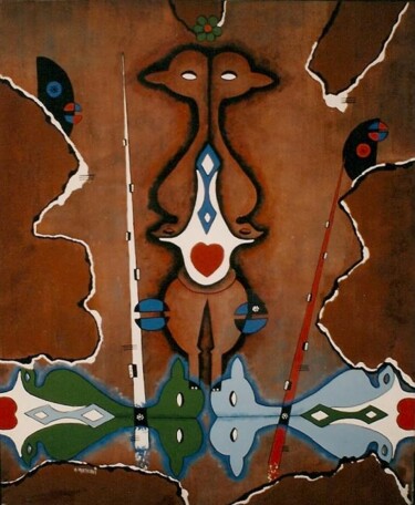 Картина под названием "Deux Oiseaux" - H . Mortazavi, Подлинное произведение искусства, Масло