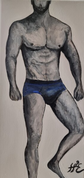 Peinture intitulée "homme en bleu" par H2e, Œuvre d'art originale, Acrylique