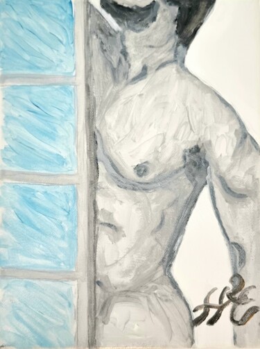 Pittura intitolato "homme sortant du ba…" da H2e, Opera d'arte originale, Acrilico