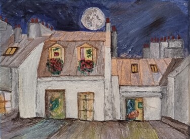 Painting titled "Une nuit à Paris" by H2e, Original Artwork, Acrylic