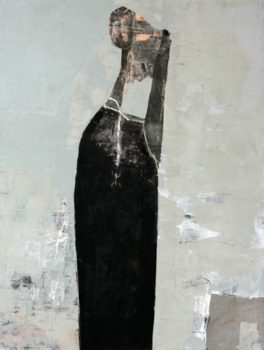 Schilderij getiteld "la dame au chignon" door Habib Hasnaoui, Origineel Kunstwerk, Acryl