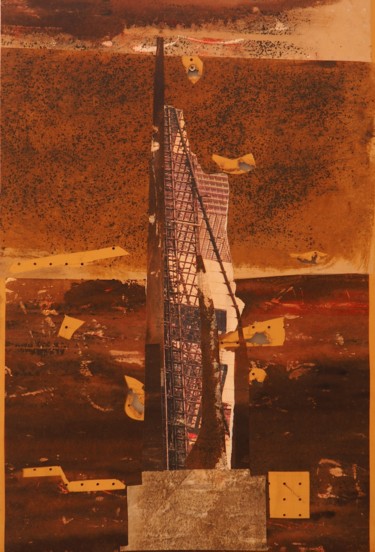 Collages getiteld "Structure Metallique" door Habib Hasnaoui, Origineel Kunstwerk, Acryl