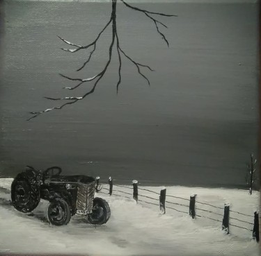 Painting titled "Le tracteur" by Habyxart, Original Artwork, Acrylic