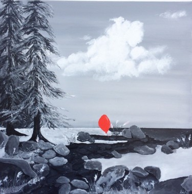 Peinture intitulée "Petit ballon rouge 3" par Habyxart, Œuvre d'art originale, Acrylique