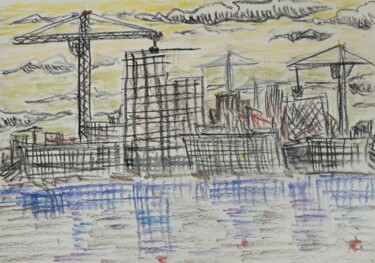 Zeichnungen mit dem Titel "Dark cities  #02" von Herve L (Achel), Original-Kunstwerk, Bleistift