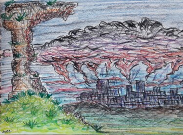 Рисунок под названием "Dark cities #06 - M…" - Herve L (Achel), Подлинное произведение искусства, Цветные карандаши