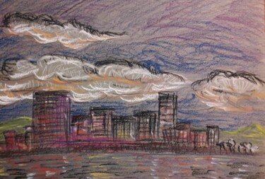 Рисунок под названием "Dark cities  #07 -…" - Herve L (Achel), Подлинное произведение искусства, Цветные карандаши