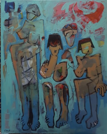 Peinture intitulée "Dans le souk de Mes…" par Hachemi Ameur, Œuvre d'art originale, Acrylique