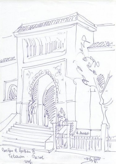 Dessin intitulée "0049-Mosquée Hassan…" par Hachemi Ameur, Œuvre d'art originale