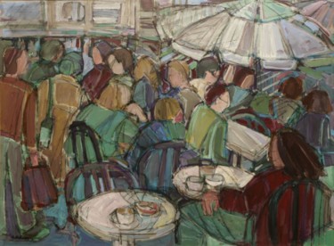 Painting titled "coffee shop 1" by Hadara Rotem, Original Artwork, Oil