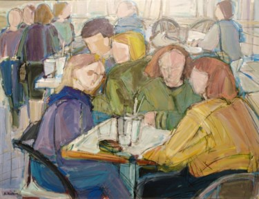 Painting titled "coffee shop 2" by Hadara Rotem, Original Artwork, Oil