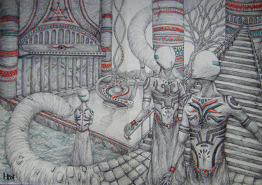 Disegno intitolato "Temple" da Yann Amirault (Hadar'Crea), Opera d'arte originale, Biro