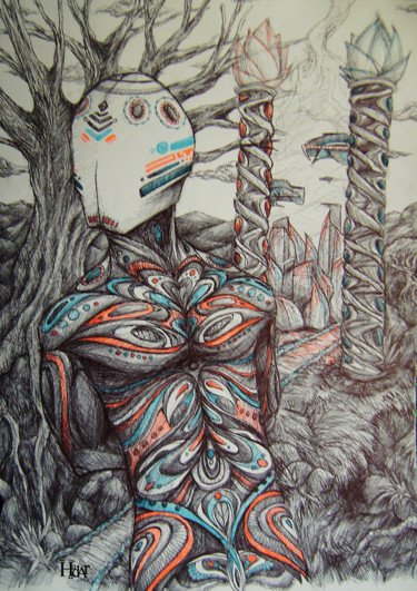 Drawing titled "Discovery" by Yann Amirault (Hadar'Crea), Original Artwork, Ballpoint pen