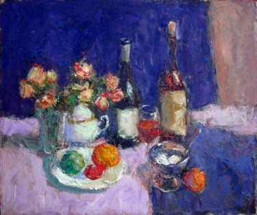 Картина под названием "Roses, fruit, wine" - Valeri Hadeev, Подлинное произведение искусства