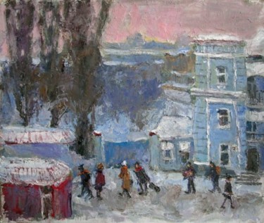 Pittura intitolato "Winter on Pestel St…" da Valeri Hadeev, Opera d'arte originale