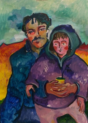Painting titled "Father and child" by Hadi Khani, Original Artwork, Oil
