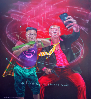 Malarstwo zatytułowany „Kim Jong-Trump” autorstwa Hadi Masoed, Oryginalna praca, Akryl