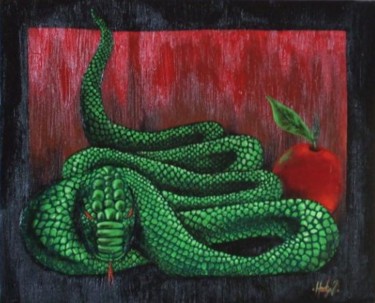 Peinture intitulée "le serpent et la po…" par Hadjaz, Œuvre d'art originale, Huile