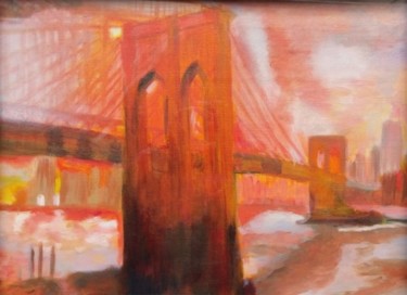Peinture intitulée "Brooklyn bridge" par Sofiane Hadji, Œuvre d'art originale, Huile