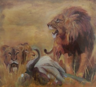 Painting titled "Roi Lion" by Sofiane Hadji, Original Artwork, Oil