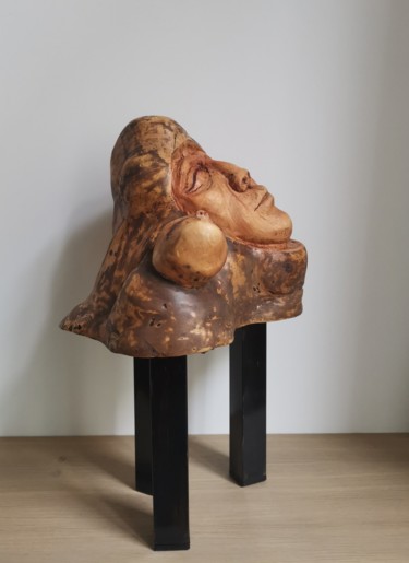 Skulptur mit dem Titel "Le bien et le mal" von Sofiane Hadji, Original-Kunstwerk, Holz