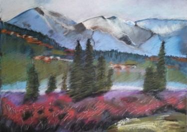 Dessin intitulée "Paysage d'automne b…" par Sofiane Hadji, Œuvre d'art originale, Pastel
