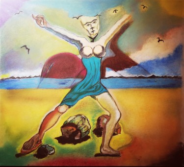 Dessin intitulée "Déesse-mutant" par Sofiane Hadji, Œuvre d'art originale, Pastel