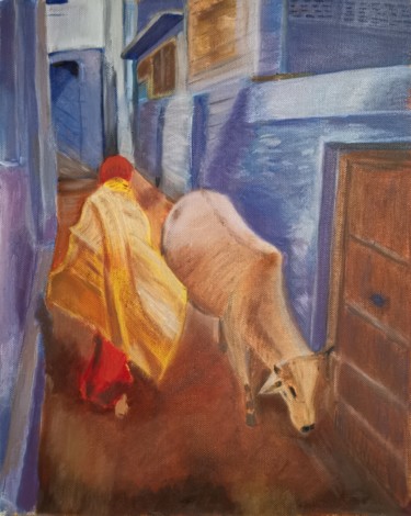 Peinture intitulée "Rue à Bombay" par Sofiane Hadji, Œuvre d'art originale, Huile