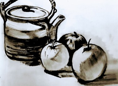 Dessin intitulée "L'heure du thé" par Sofiane Hadji, Œuvre d'art originale, Pastel