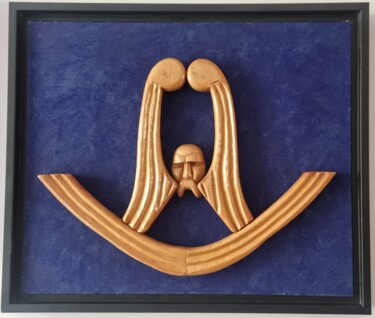 Sculpture titled "Amour sous contrôle…" by Sofiane Hadji, Original Artwork, Wood Mounted on Wood Stretcher frame