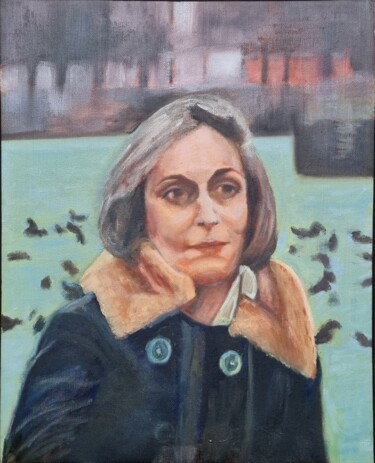 Painting titled "Mom à Vienne" by Sofiane Hadji, Original Artwork, Oil Mounted on Wood Stretcher frame