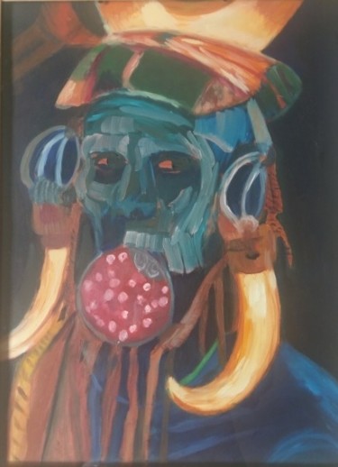 Schilderij getiteld "Homme africain, mag…" door Sofiane Hadji, Origineel Kunstwerk, Olie Gemonteerd op Frame voor houten bra…