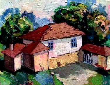 Картина под названием "Селски двор" - Ivan Hadjidimitrov, Подлинное произведение искусства