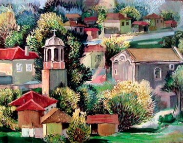 Картина под названием "Църквата на село" - Ivan Hadjidimitrov, Подлинное произведение искусства