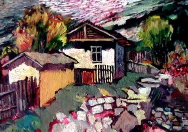 Картина под названием "Къща на хълма" - Ivan Hadjidimitrov, Подлинное произведение искусства