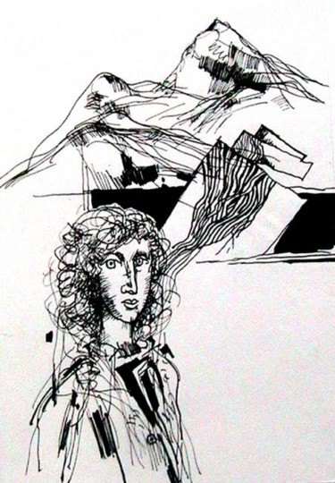 Рисунок под названием "Момичето и планината" - Ivan Hadjidimitrov, Подлинное произведение искусства