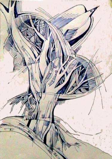 Рисунок под названием "Дърво с птица" - Ivan Hadjidimitrov, Подлинное произведение искусства