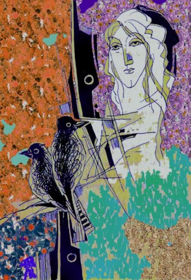 Рисунок под названием "Момиче с птица" - Ivan Hadjidimitrov, Подлинное произведение искусства