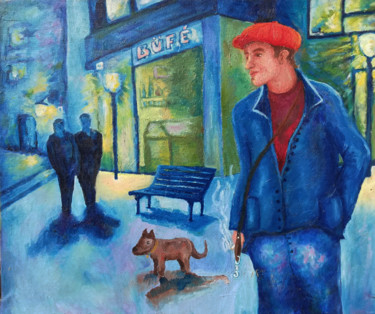 Pintura titulada "Dog walking" por Laszlo Hadnagy, Obra de arte original, Oleo