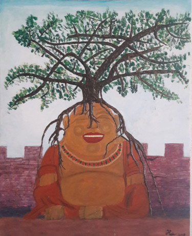 Painting titled "L'esprit de Bouddha" by Hadrien Lapouyade, Original Artwork, Oil