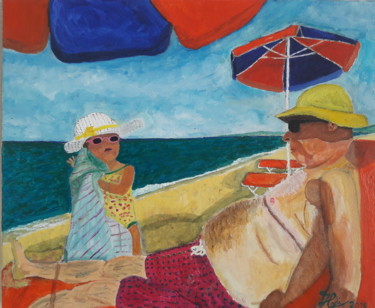 Schilderij getiteld "Vacances avec Papou" door Hadrien Lapouyade, Origineel Kunstwerk, Olie