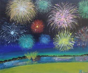 Painting titled "Feu d'artifice" by Hadrien Lapouyade, Original Artwork, Oil