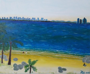 Painting titled "La Plage de Sanya" by Hadrien Lapouyade, Original Artwork, Oil