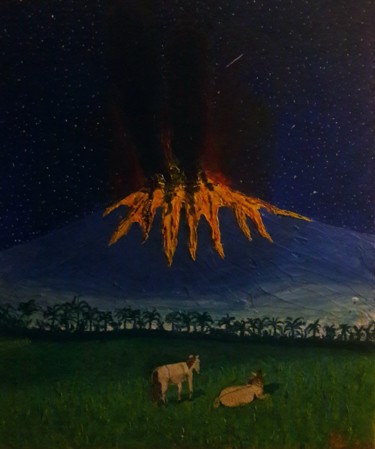 Schilderij getiteld "Volcano oops" door Hadrien Lapouyade, Origineel Kunstwerk, Olie